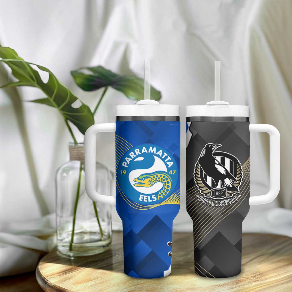 Custom Magpies Football And Eels Rugby Tumbler With Handle Dynamic Style