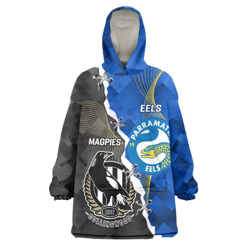 Custom Magpies Football And Eels Rugby Wearable Blanket Hoodie Dynamic Style