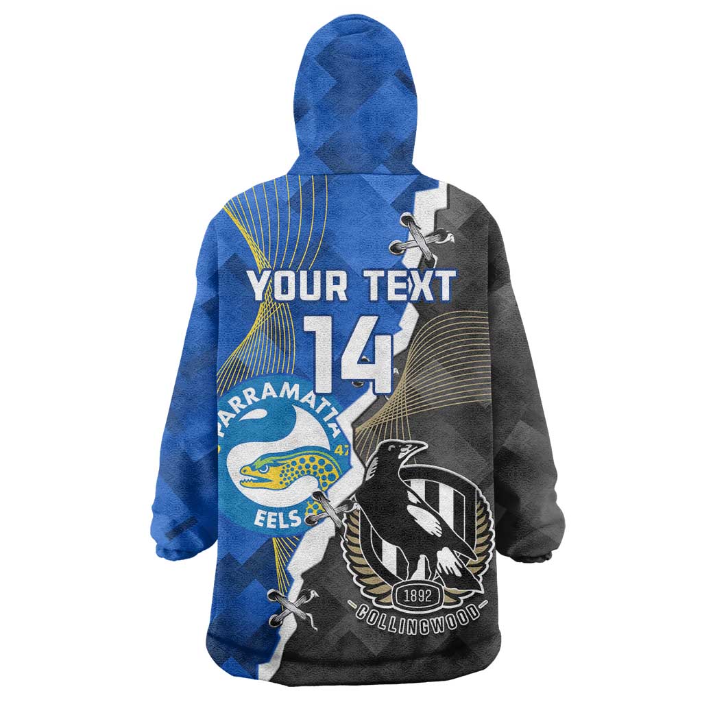 Custom Magpies Football And Eels Rugby Wearable Blanket Hoodie Dynamic Style