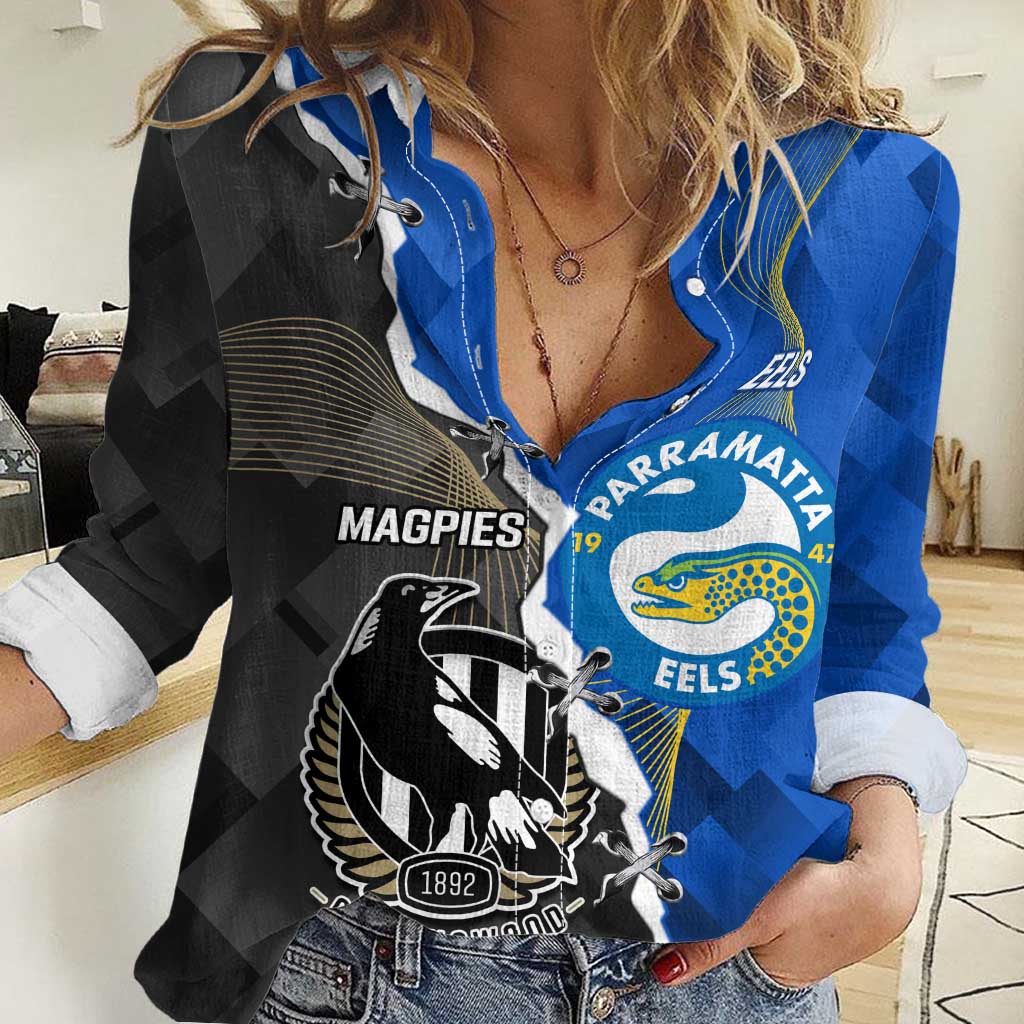 Custom Magpies Football And Eels Rugby Women Casual Shirt Dynamic Style