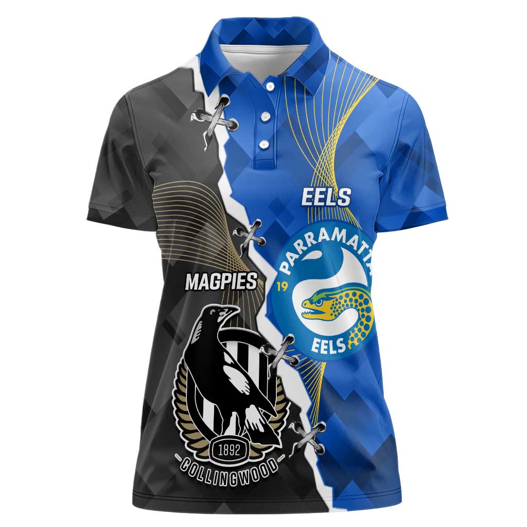 Custom Magpies Football And Eels Rugby Women Polo Shirt Dynamic Style