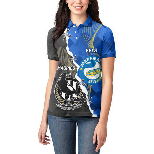 Custom Magpies Football And Eels Rugby Women Polo Shirt Dynamic Style