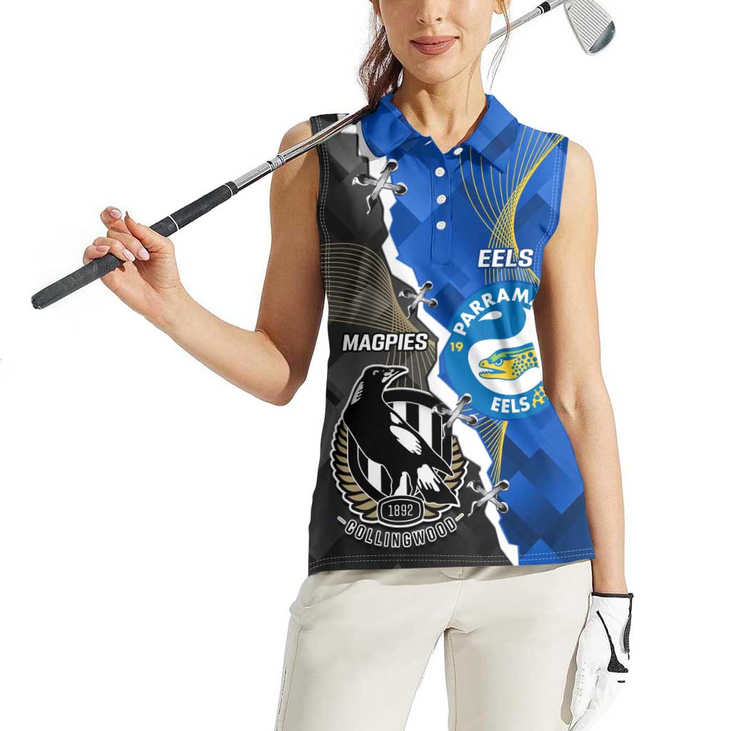 Custom Magpies Football And Eels Rugby Women Sleeveless Polo Shirt Dynamic Style
