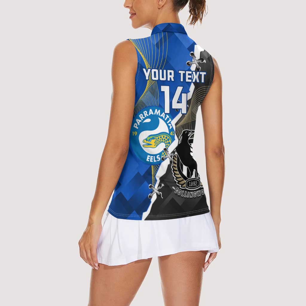 Custom Magpies Football And Eels Rugby Women Sleeveless Polo Shirt Dynamic Style