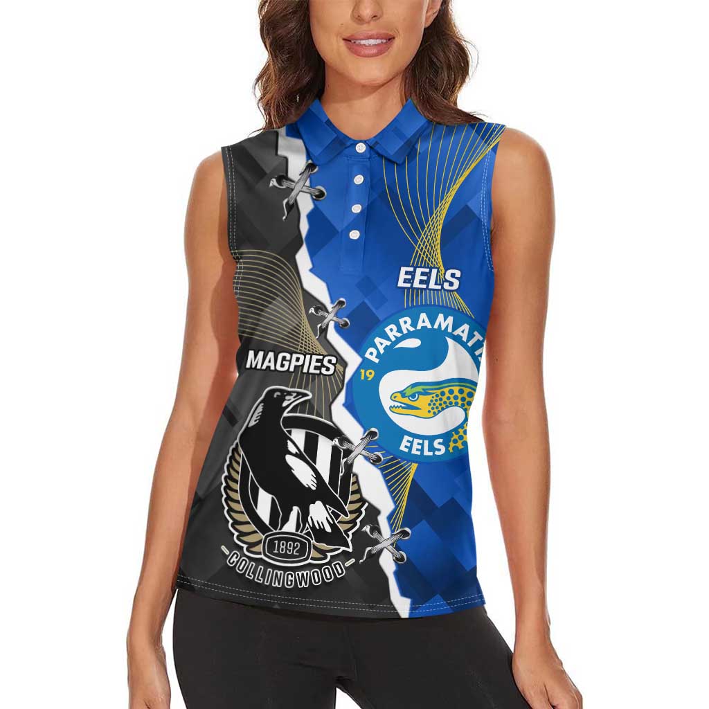 Custom Magpies Football And Eels Rugby Women Sleeveless Polo Shirt Dynamic Style