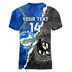 Custom Magpies Football And Eels Rugby Women V-Neck T-Shirt Dynamic Style