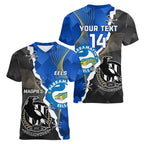 Custom Magpies Football And Eels Rugby Women V-Neck T-Shirt Dynamic Style