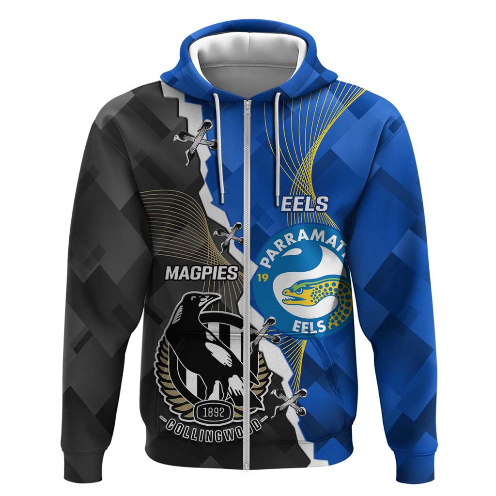 Custom Magpies Football And Eels Rugby Zip Hoodie Dynamic Style