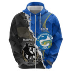 Custom Magpies Football And Eels Rugby Zip Hoodie Dynamic Style