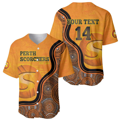 Custom Perth Scorchers Baseball Jersey Indigenous Art - Grunge Style
