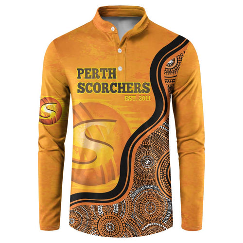 Custom Perth Scorchers Button Sweatshirt Indigenous Art - Grunge Style
