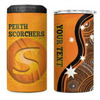 Custom Perth Scorchers 4 in 1 Can Cooler Tumbler Indigenous Art - Grunge Style