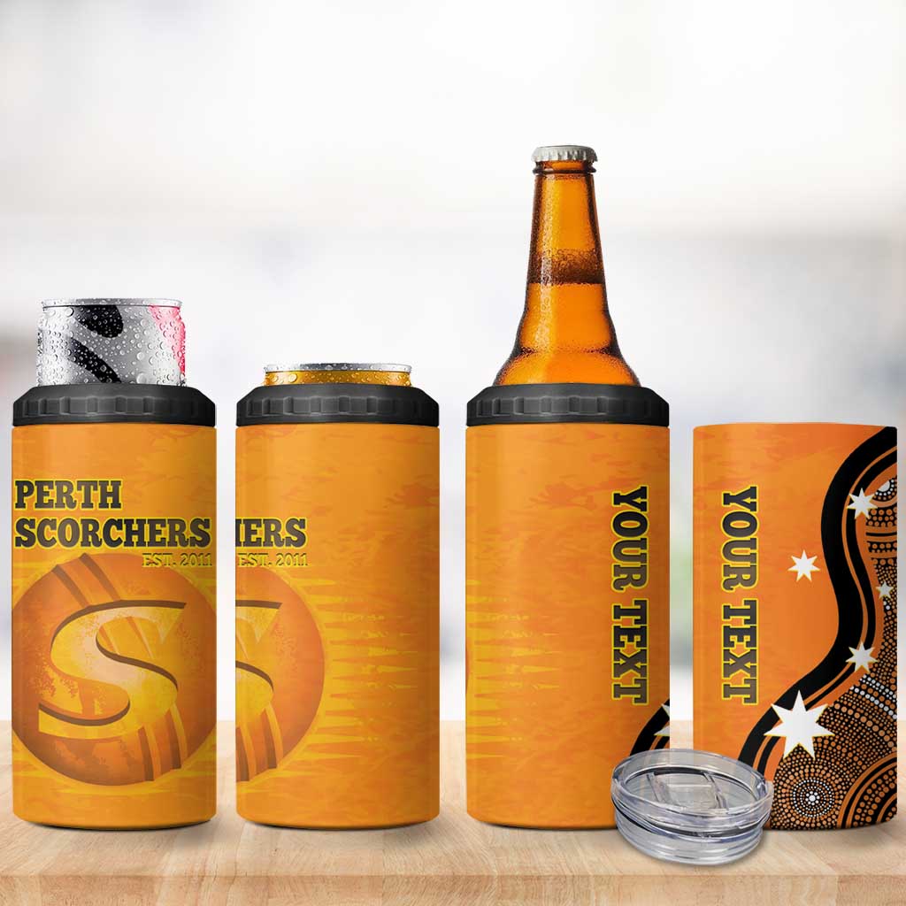 Custom Perth Scorchers 4 in 1 Can Cooler Tumbler Indigenous Art - Grunge Style