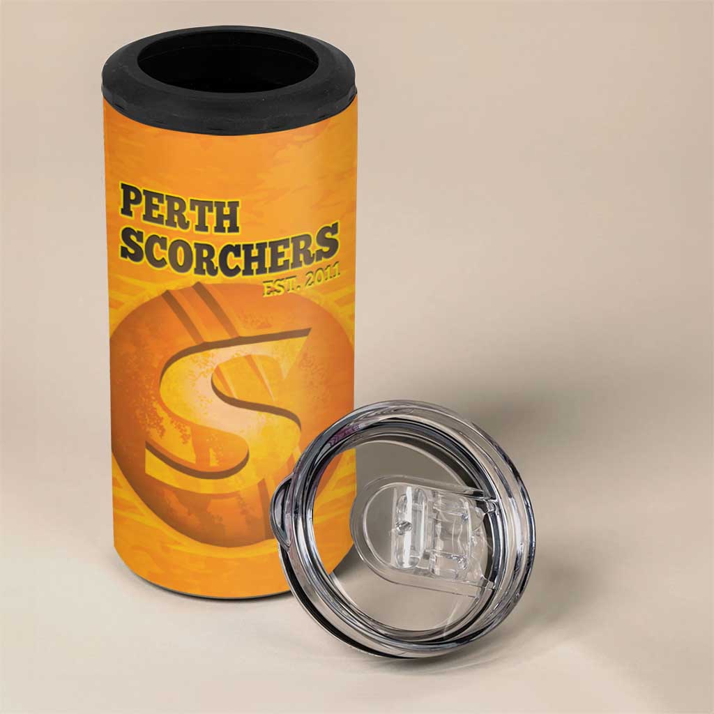Custom Perth Scorchers 4 in 1 Can Cooler Tumbler Indigenous Art - Grunge Style