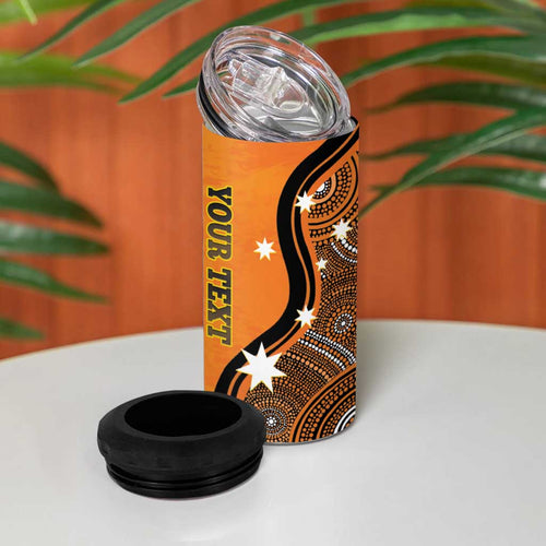 Custom Perth Scorchers 4 in 1 Can Cooler Tumbler Indigenous Art - Grunge Style