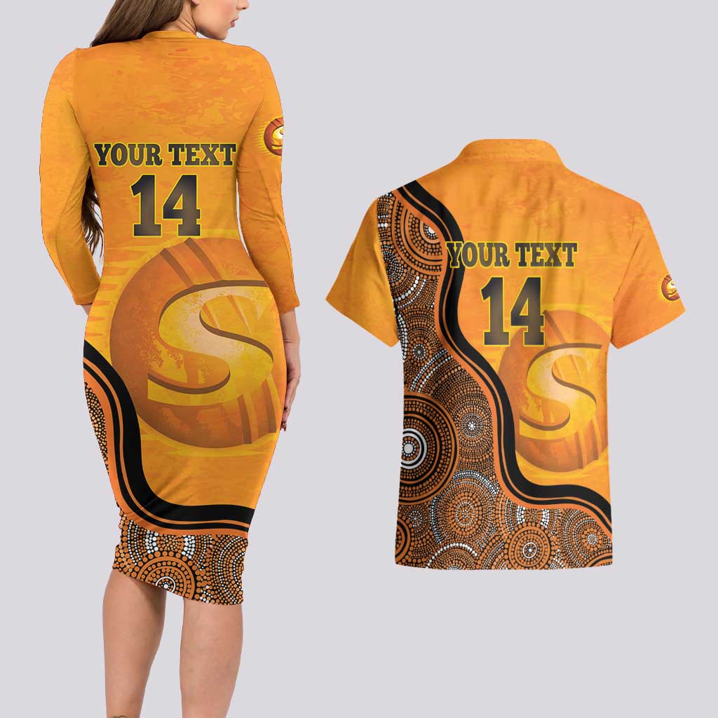 Custom Perth Scorchers Couples Matching Long Sleeve Bodycon Dress and Hawaiian Shirt Indigenous Art - Grunge Style
