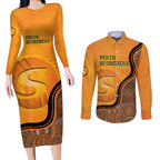 Custom Perth Scorchers Couples Matching Long Sleeve Bodycon Dress and Long Sleeve Button Shirt Indigenous Art - Grunge Style