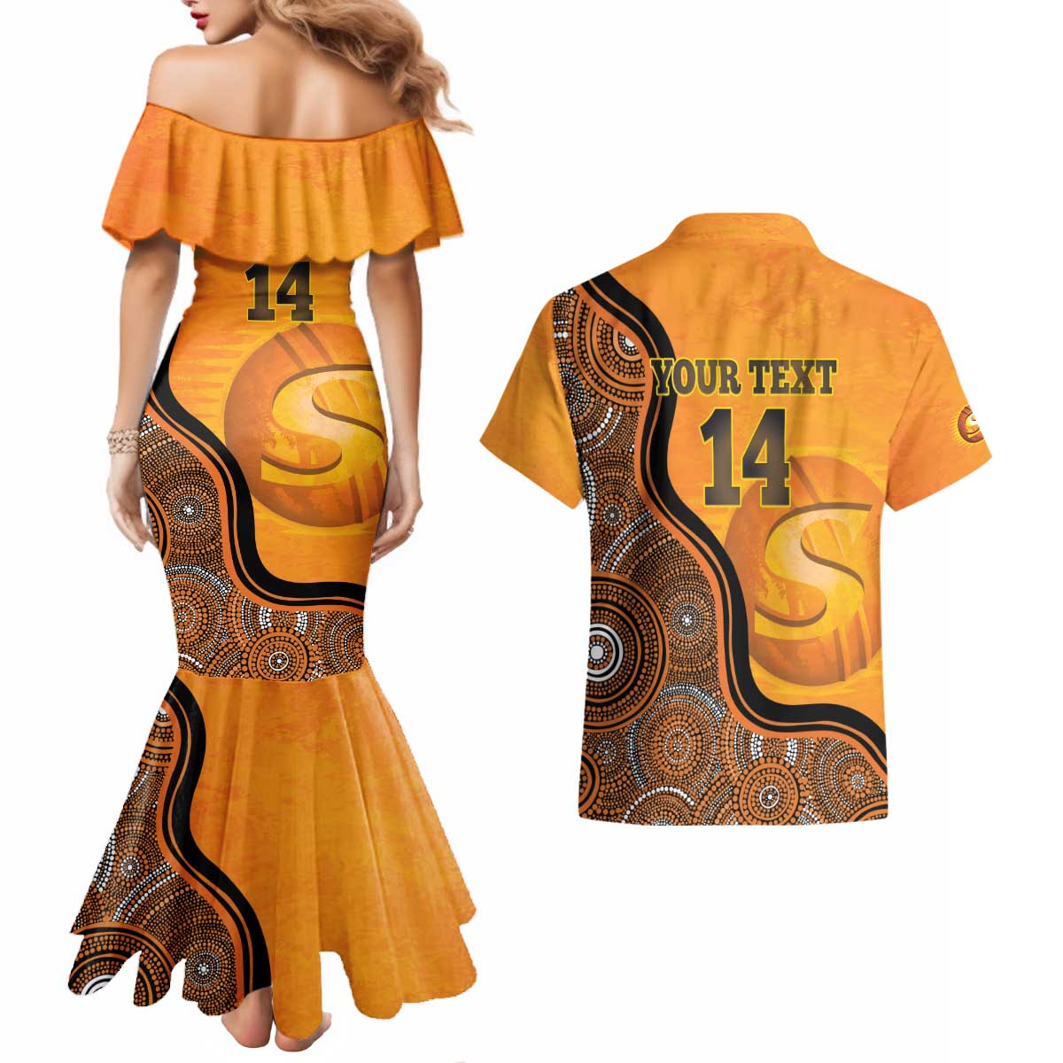 Custom Perth Scorchers Couples Matching Mermaid Dress and Hawaiian Shirt Indigenous Art - Grunge Style