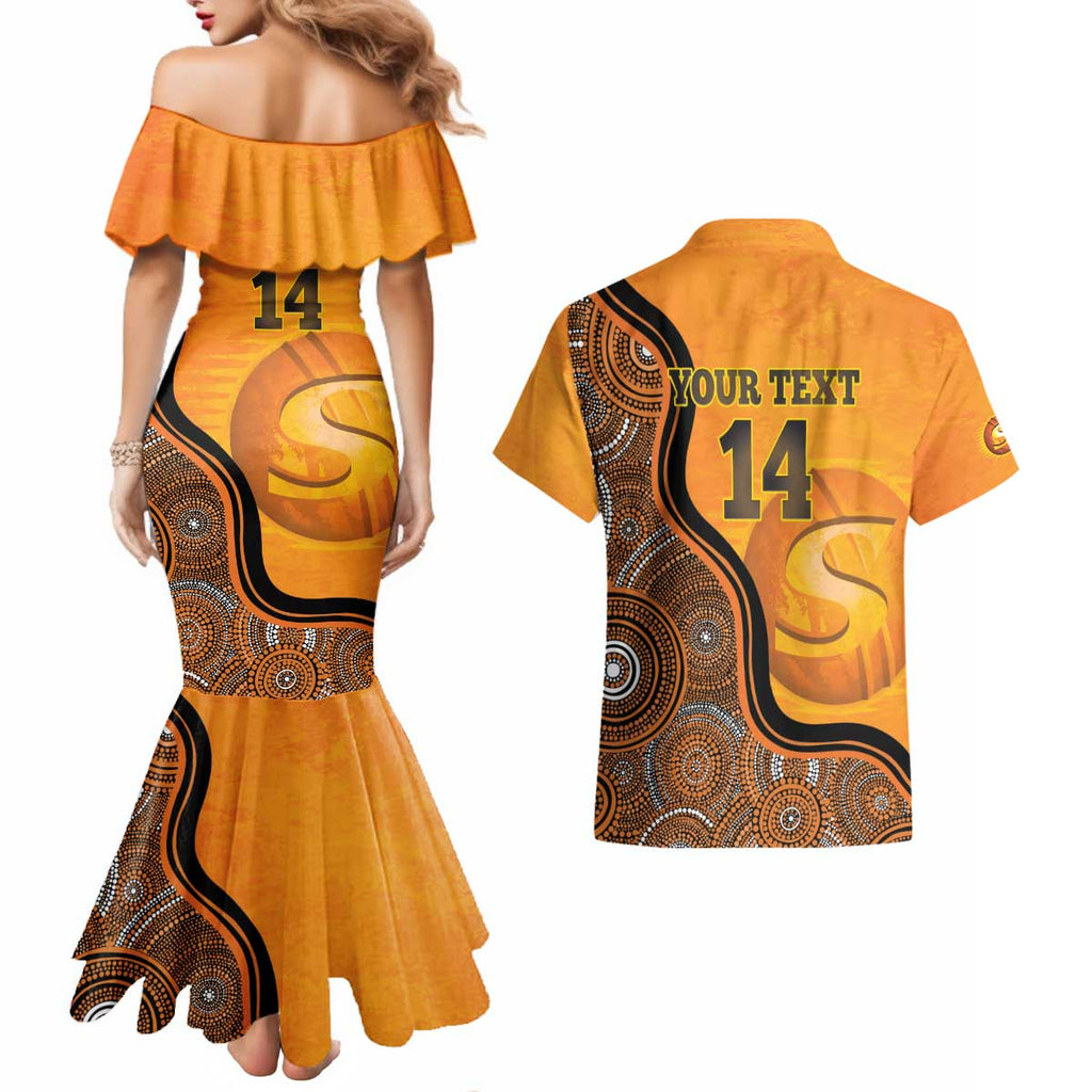 Custom Perth Scorchers Couples Matching Mermaid Dress and Hawaiian Shirt Indigenous Art - Grunge Style
