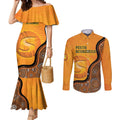 Custom Perth Scorchers Couples Matching Mermaid Dress and Long Sleeve Button Shirt Indigenous Art - Grunge Style