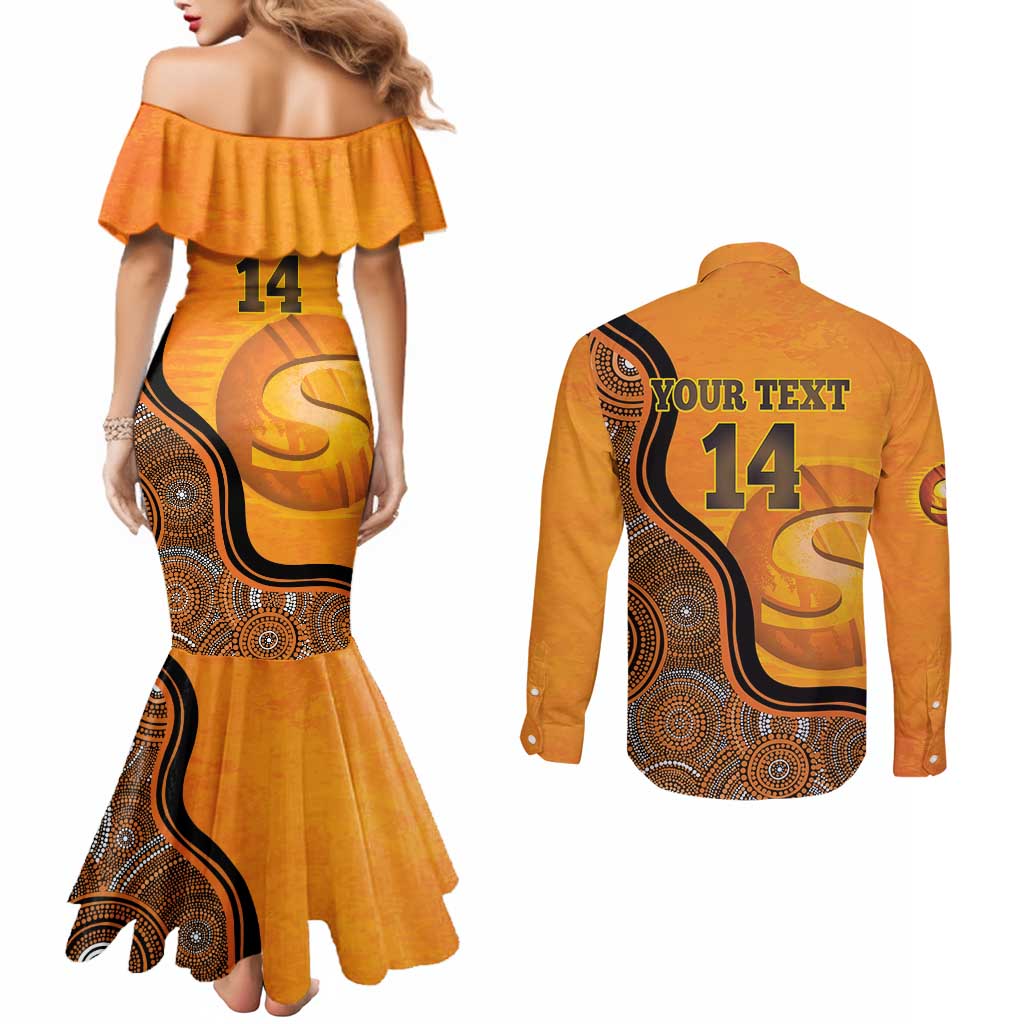 Custom Perth Scorchers Couples Matching Mermaid Dress and Long Sleeve Button Shirt Indigenous Art - Grunge Style