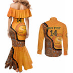 Custom Perth Scorchers Couples Matching Mermaid Dress and Long Sleeve Button Shirt Indigenous Art - Grunge Style