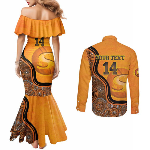 Custom Perth Scorchers Couples Matching Mermaid Dress and Long Sleeve Button Shirt Indigenous Art - Grunge Style