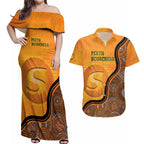 Custom Perth Scorchers Couples Matching Off Shoulder Maxi Dress and Hawaiian Shirt Indigenous Art - Grunge Style