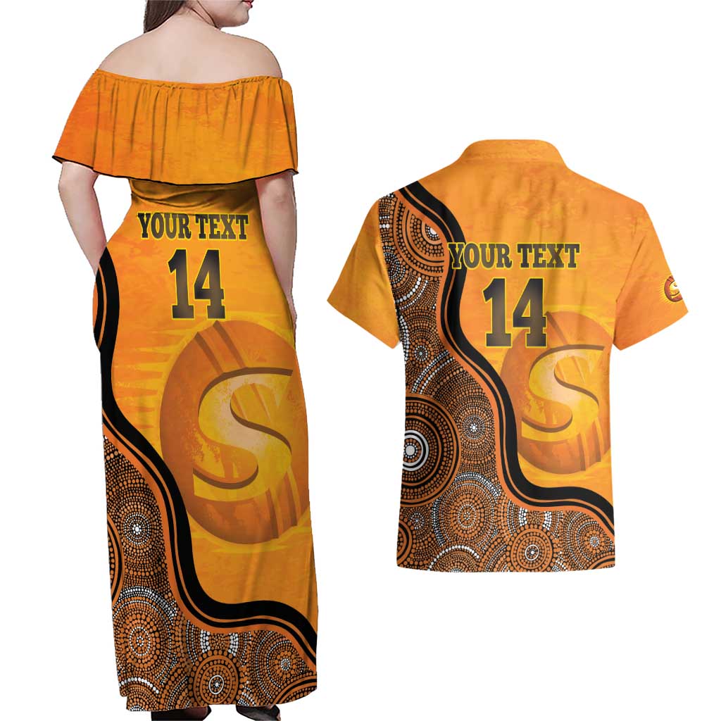 Custom Perth Scorchers Couples Matching Off Shoulder Maxi Dress and Hawaiian Shirt Indigenous Art - Grunge Style