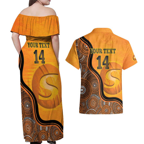 Custom Perth Scorchers Couples Matching Off Shoulder Maxi Dress and Hawaiian Shirt Indigenous Art - Grunge Style