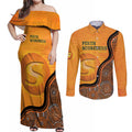 Custom Perth Scorchers Couples Matching Off Shoulder Maxi Dress and Long Sleeve Button Shirt Indigenous Art - Grunge Style