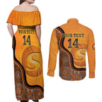 Custom Perth Scorchers Couples Matching Off Shoulder Maxi Dress and Long Sleeve Button Shirt Indigenous Art - Grunge Style