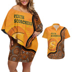 Custom Perth Scorchers Couples Matching Off Shoulder Short Dress and Hawaiian Shirt Indigenous Art - Grunge Style