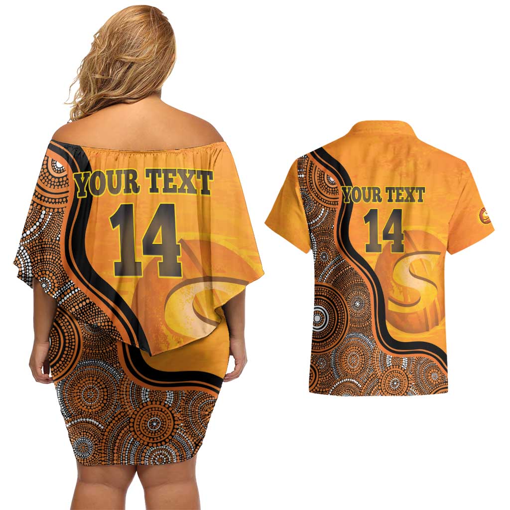 Custom Perth Scorchers Couples Matching Off Shoulder Short Dress and Hawaiian Shirt Indigenous Art - Grunge Style