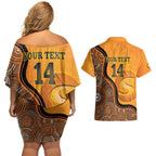 Custom Perth Scorchers Couples Matching Off Shoulder Short Dress and Hawaiian Shirt Indigenous Art - Grunge Style