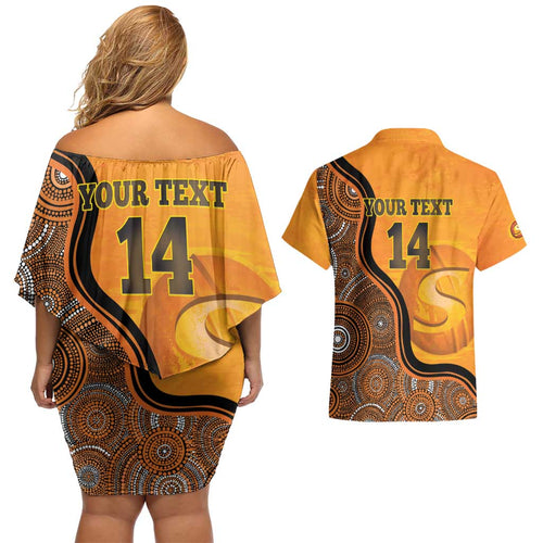Custom Perth Scorchers Couples Matching Off Shoulder Short Dress and Hawaiian Shirt Indigenous Art - Grunge Style