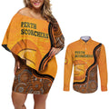 Custom Perth Scorchers Couples Matching Off Shoulder Short Dress and Long Sleeve Button Shirt Indigenous Art - Grunge Style
