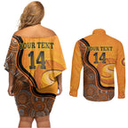 Custom Perth Scorchers Couples Matching Off Shoulder Short Dress and Long Sleeve Button Shirt Indigenous Art - Grunge Style