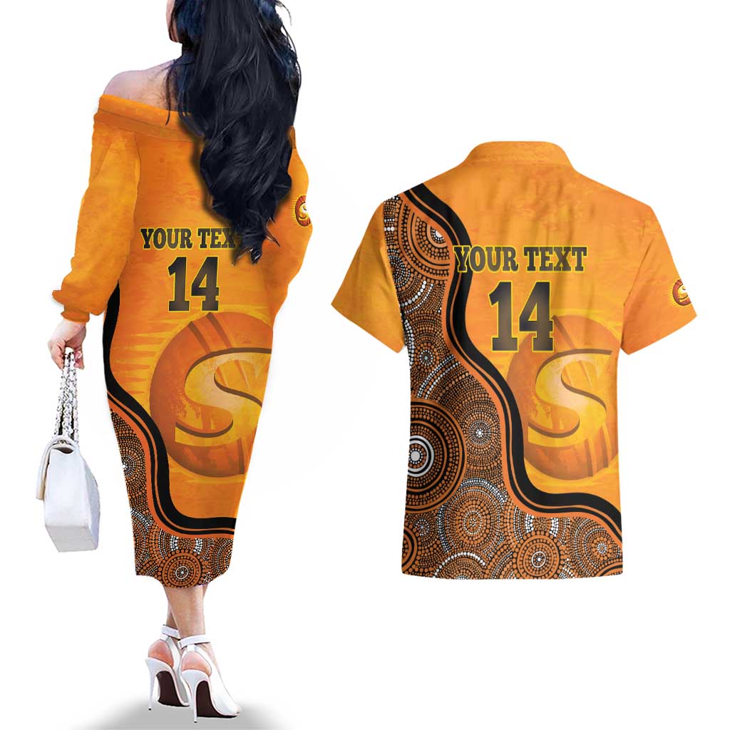 Custom Perth Scorchers Couples Matching Off The Shoulder Long Sleeve Dress and Hawaiian Shirt Indigenous Art - Grunge Style