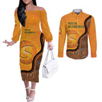 Custom Perth Scorchers Couples Matching Off The Shoulder Long Sleeve Dress and Long Sleeve Button Shirt Indigenous Art - Grunge Style