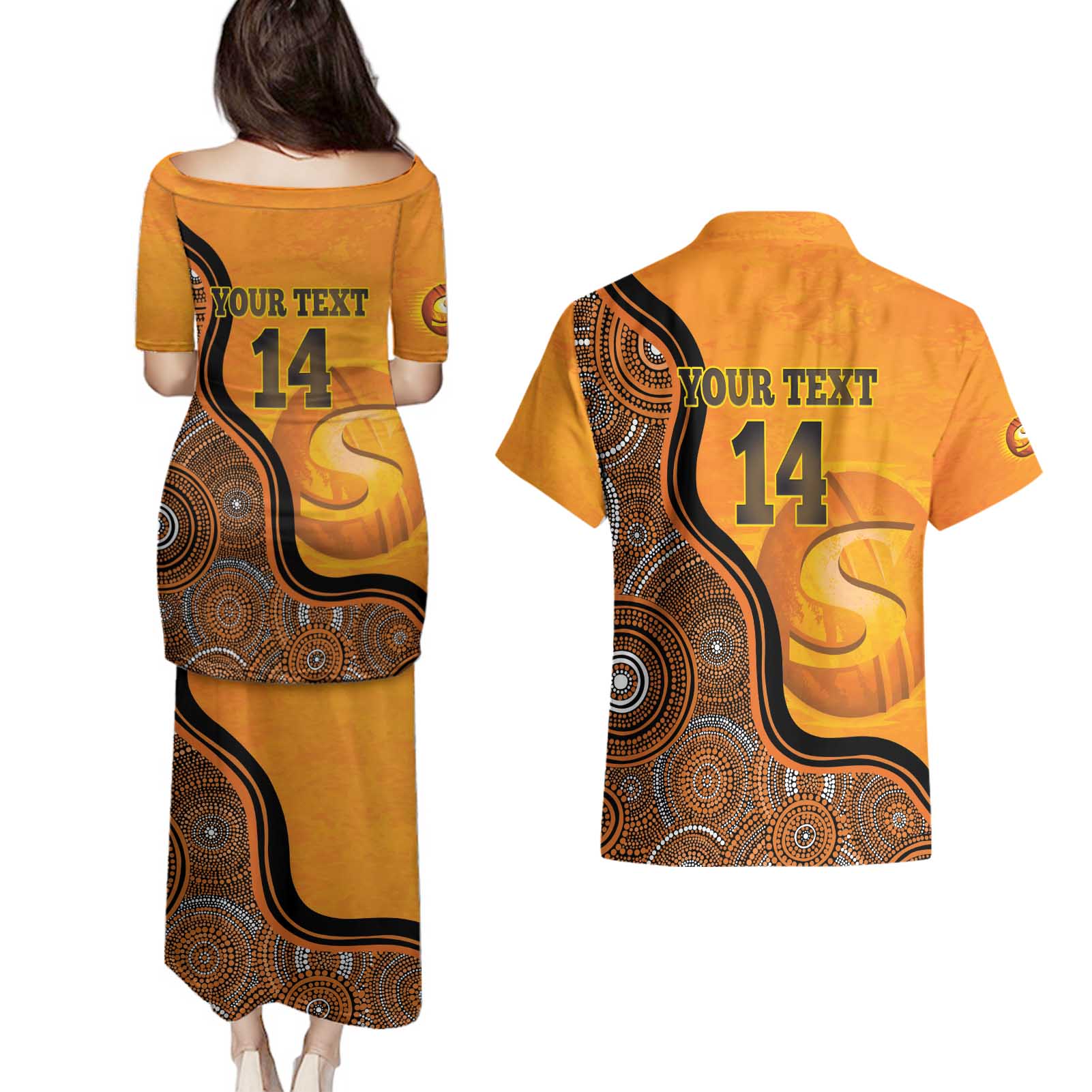 Custom Perth Scorchers Couples Matching Puletasi and Hawaiian Shirt Indigenous Art - Grunge Style