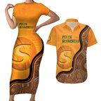 Custom Perth Scorchers Couples Matching Short Sleeve Bodycon Dress and Hawaiian Shirt Indigenous Art - Grunge Style