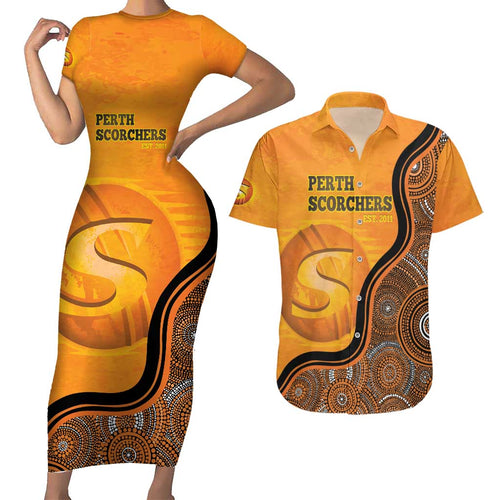Custom Perth Scorchers Couples Matching Short Sleeve Bodycon Dress and Hawaiian Shirt Indigenous Art - Grunge Style