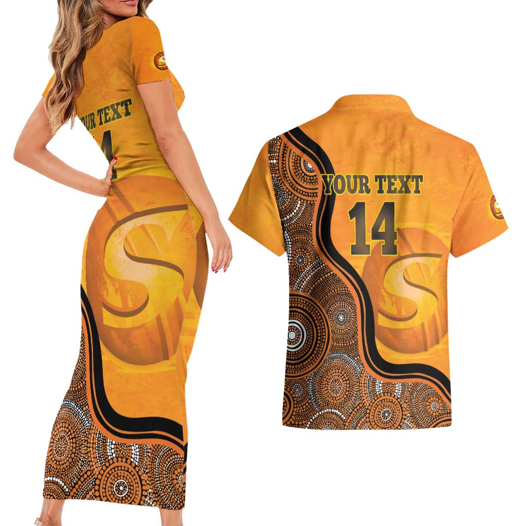 Custom Perth Scorchers Couples Matching Short Sleeve Bodycon Dress and Hawaiian Shirt Indigenous Art - Grunge Style