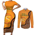 Custom Perth Scorchers Couples Matching Short Sleeve Bodycon Dress and Long Sleeve Button Shirt Indigenous Art - Grunge Style