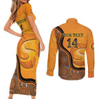Custom Perth Scorchers Couples Matching Short Sleeve Bodycon Dress and Long Sleeve Button Shirt Indigenous Art - Grunge Style