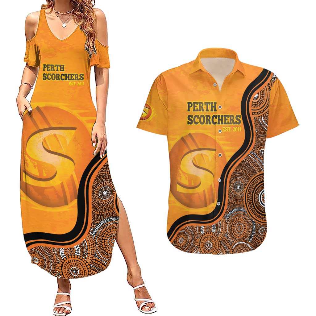 Custom Perth Scorchers Couples Matching Summer Maxi Dress and Hawaiian Shirt Indigenous Art - Grunge Style