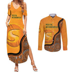 Custom Perth Scorchers Couples Matching Summer Maxi Dress and Long Sleeve Button Shirt Indigenous Art - Grunge Style