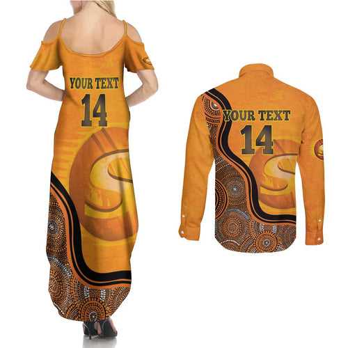 Custom Perth Scorchers Couples Matching Summer Maxi Dress and Long Sleeve Button Shirt Indigenous Art - Grunge Style