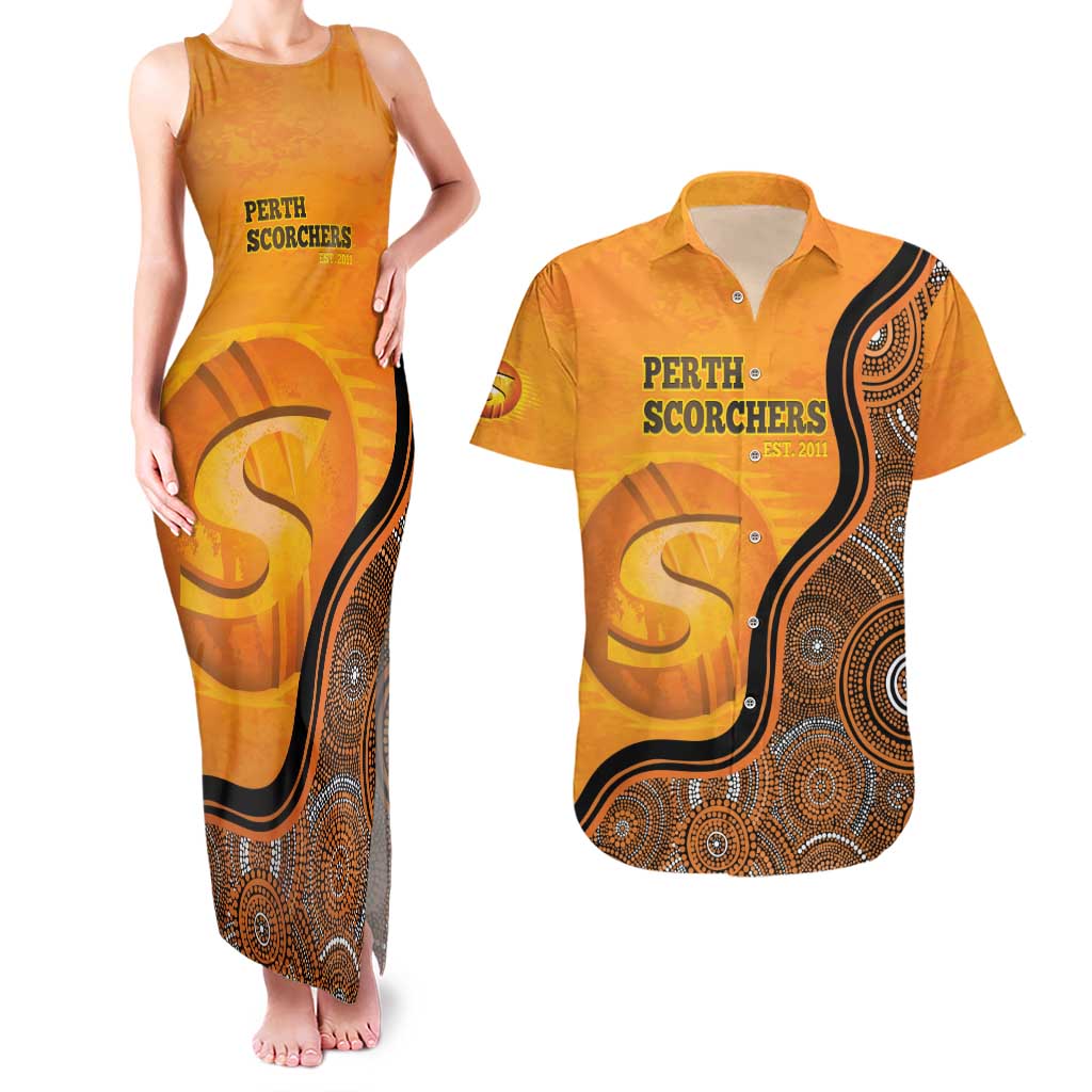 Custom Perth Scorchers Couples Matching Tank Maxi Dress and Hawaiian Shirt Indigenous Art - Grunge Style